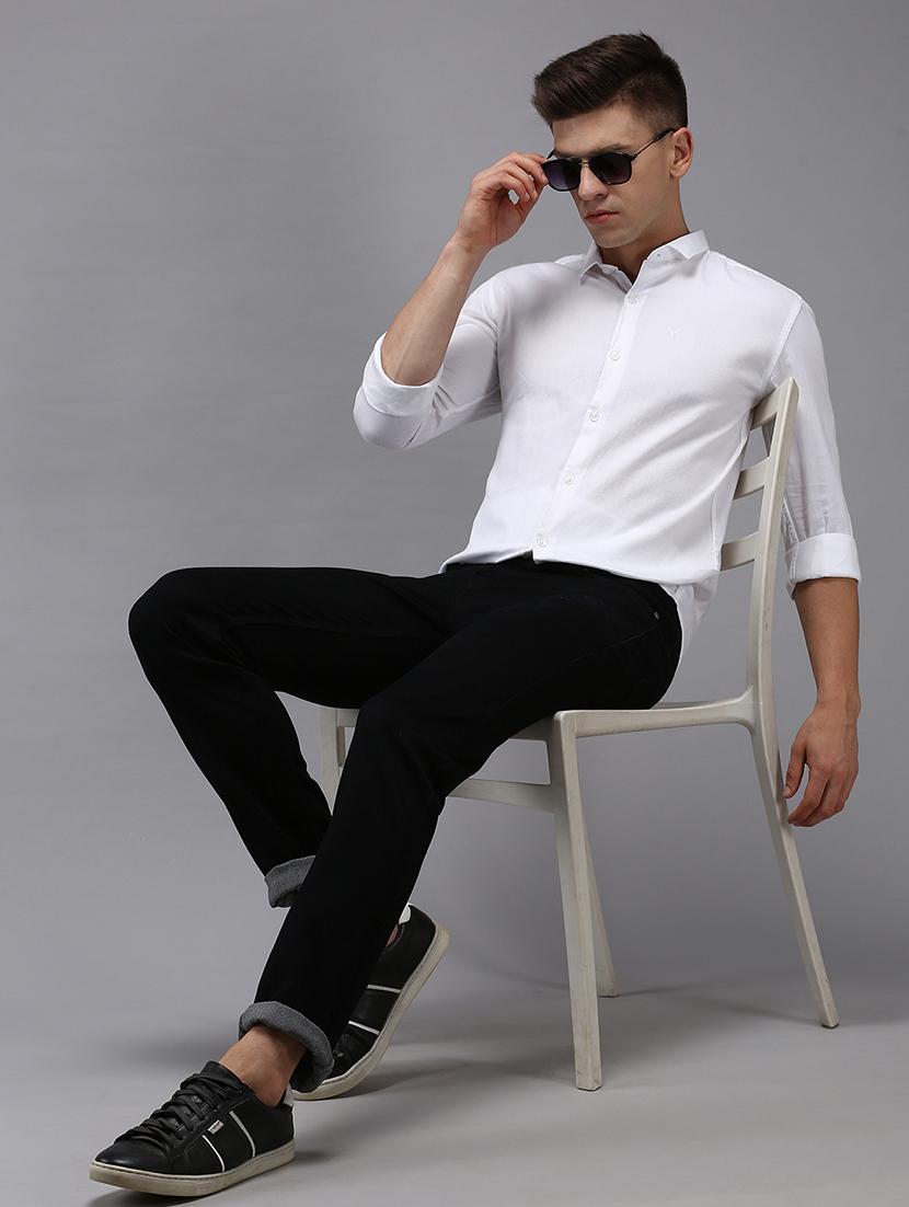 men white solid long sleeve slim fit casual shirt - 21843834 - Standard Image - 5
