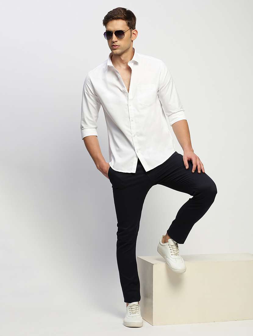men white solid long sleeve slim fit casual shirt  - 21843841 -  Standard Image - 5