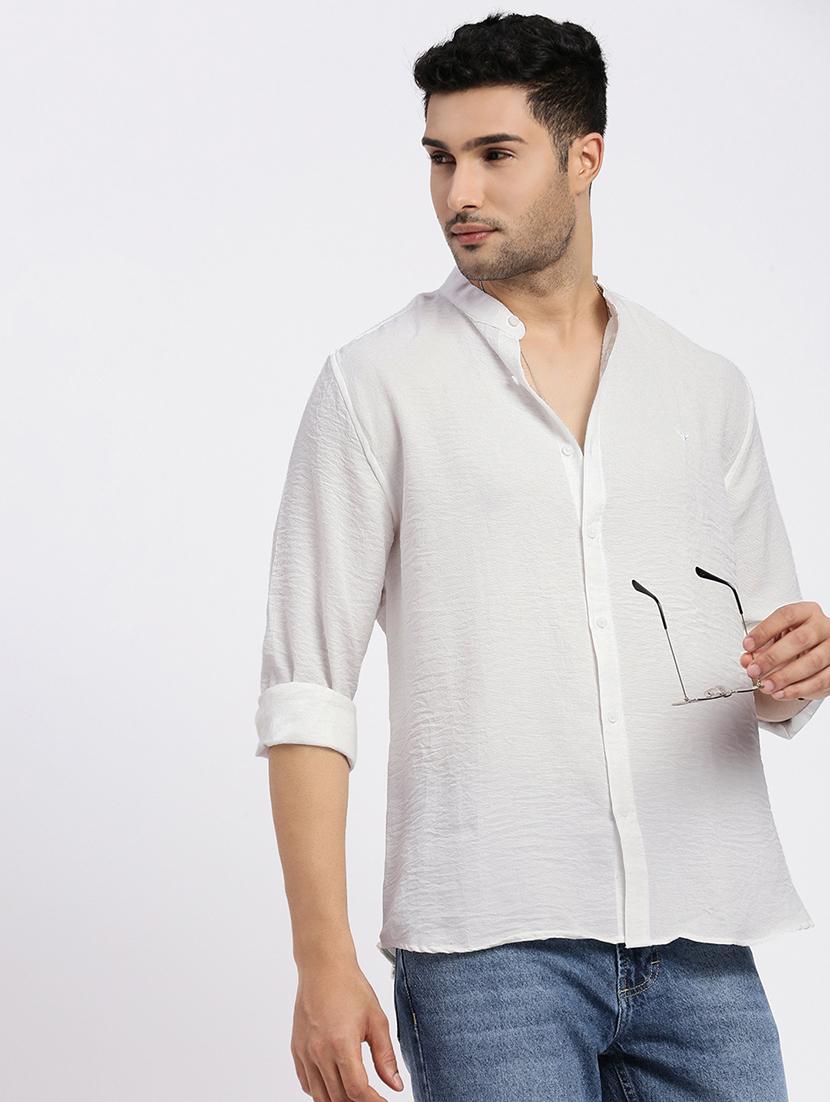 men white solid long sleeve regular fit casual shirt - 21843848 - Zoom Image - 0