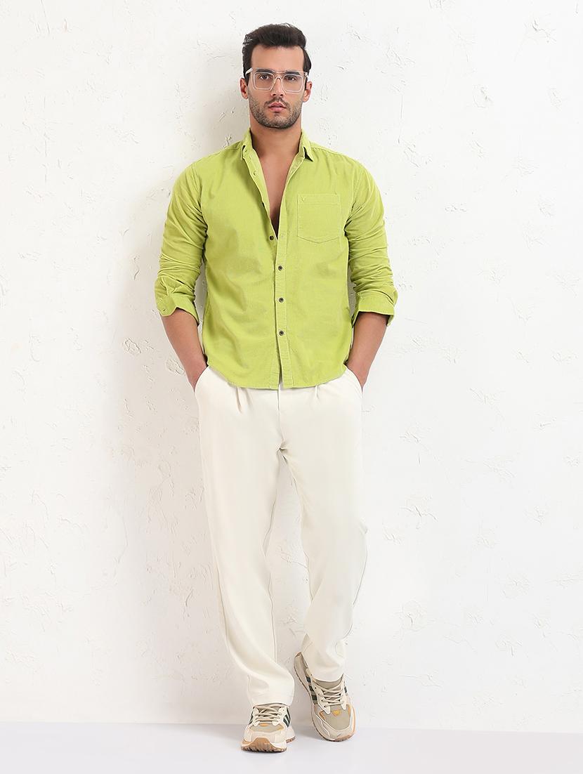 men green solid long sleeve slim fit casual shirt - 21843849 - Standard Image - 5