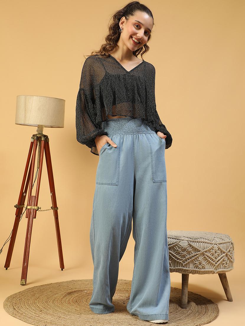 women polka doted puff sleeves crop top - 21843852 - Standard Image - 5