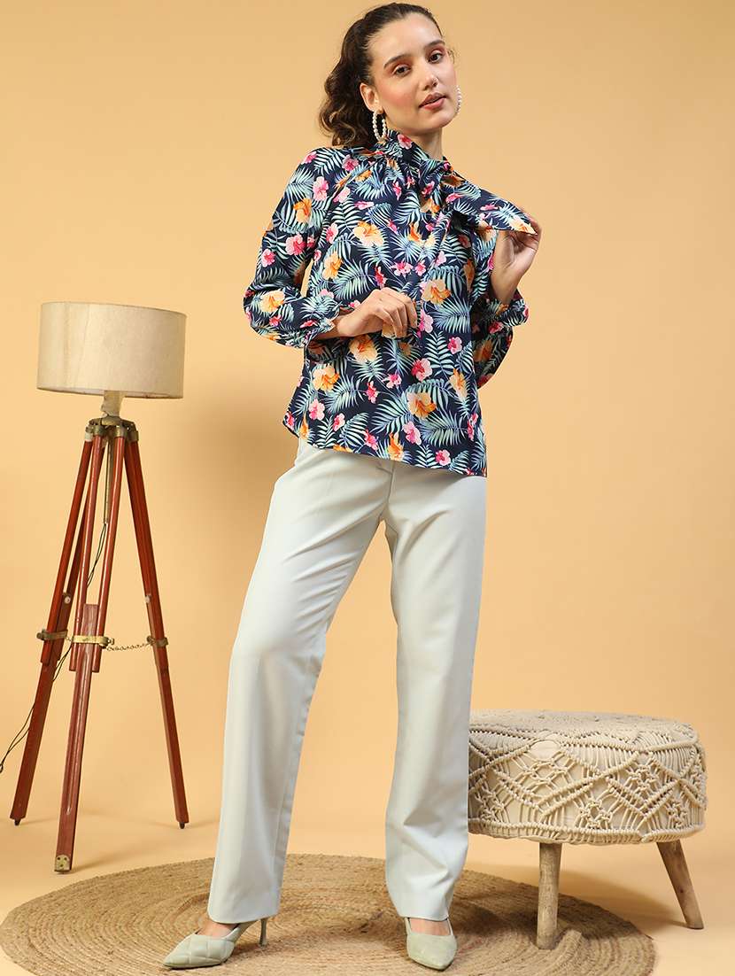 women printed tie-up neck long sleeves top - 21843855 -  Standard Image - 5