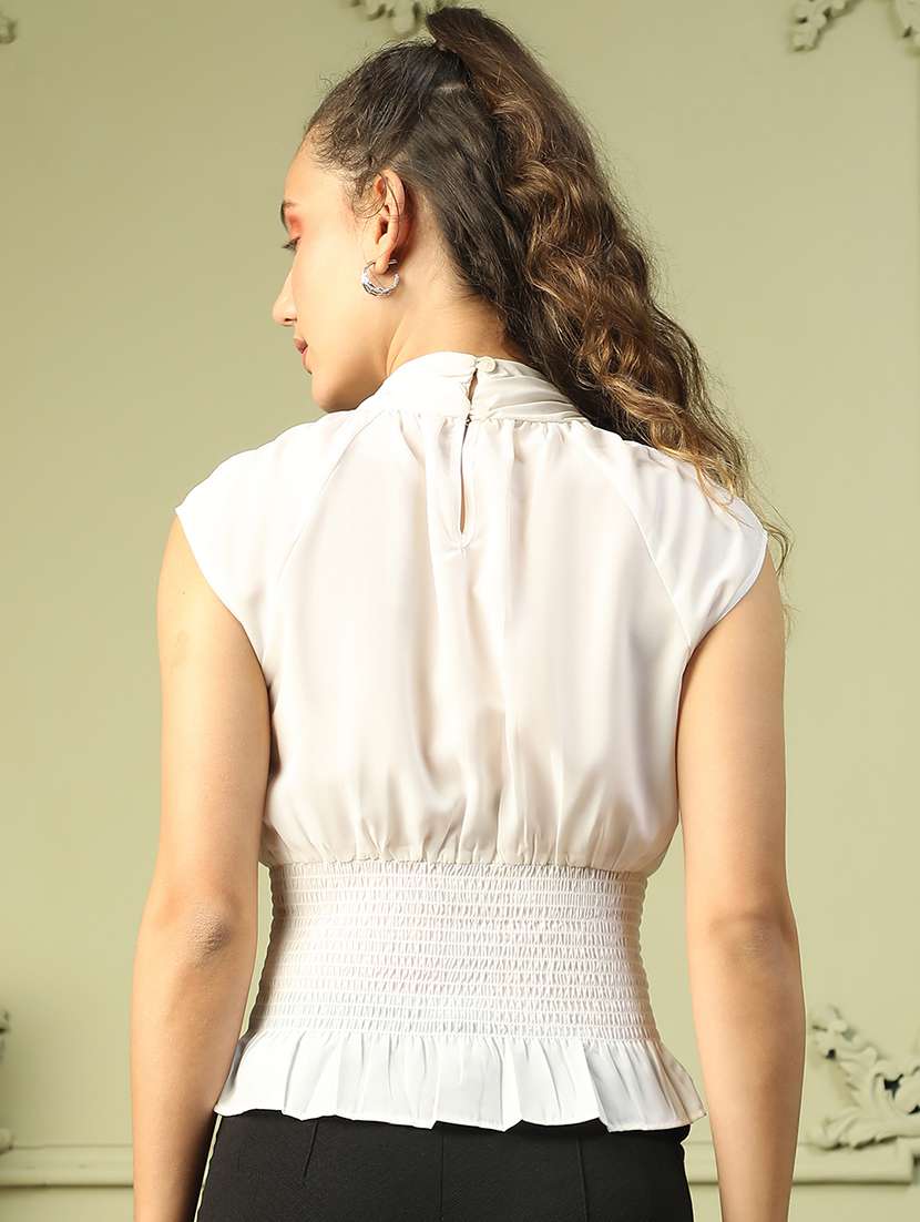 women solid tie-up neck sleeveless blouson top - 21843861 - Standard Image - 3