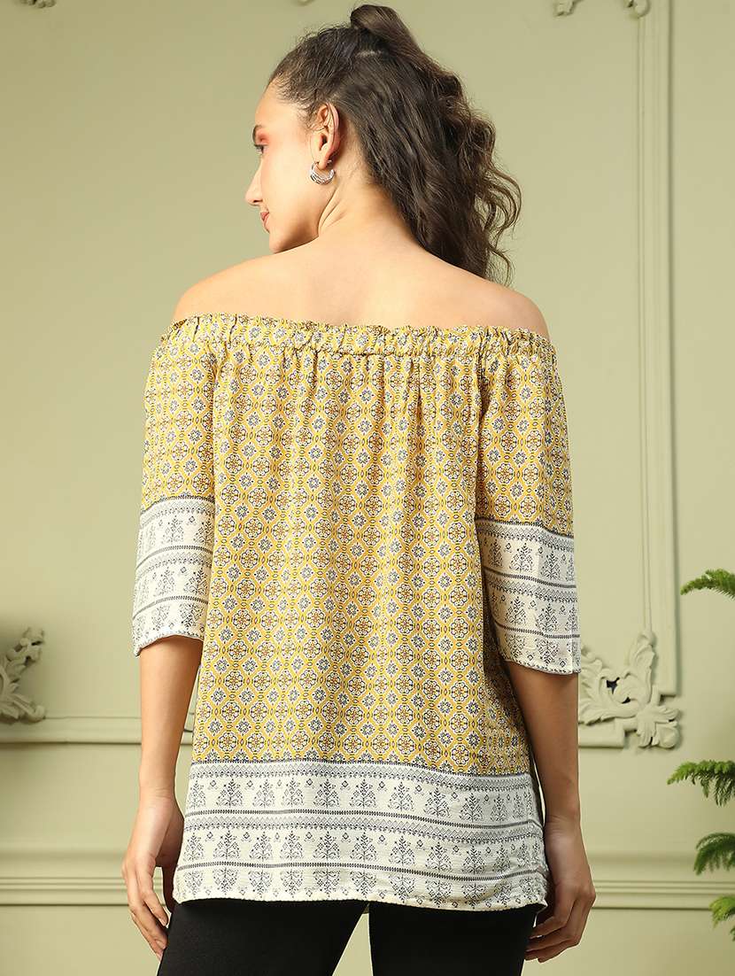 women printed off shoulder bell sleeves tunic - 21843863 -  Standard Image - 3
