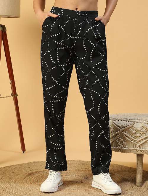 women printed mid rise straight trouser - 21843873 - Standard Image - 0