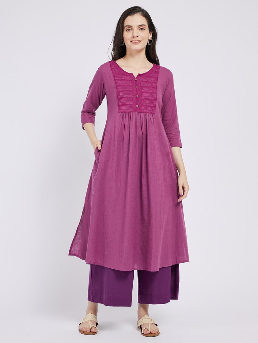 women solid three quarter sleeve a-line kurta - 21843889 - Zoom Image - 0