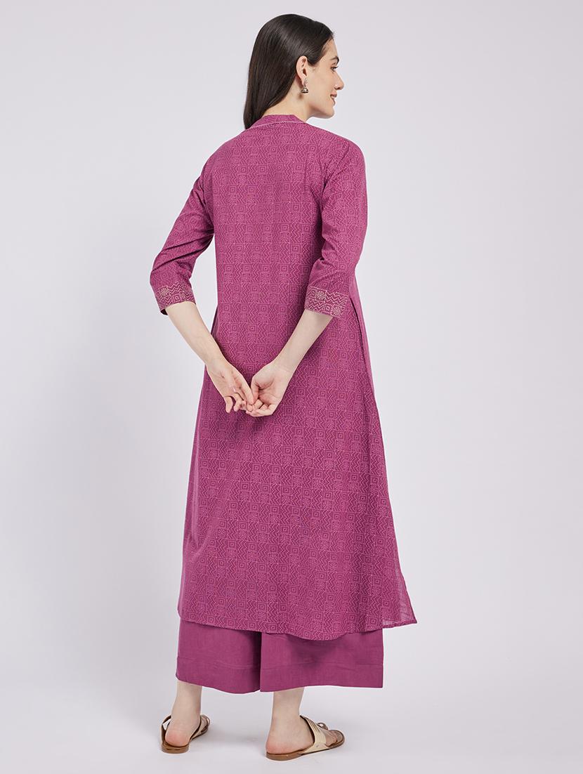 women printed three quarter sleeve a-line kurta - 21843890 - Standard Image - 3