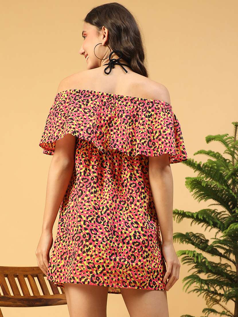 women animal printed off shoulder a-line dress - 21843914 -  Standard Image - 3
