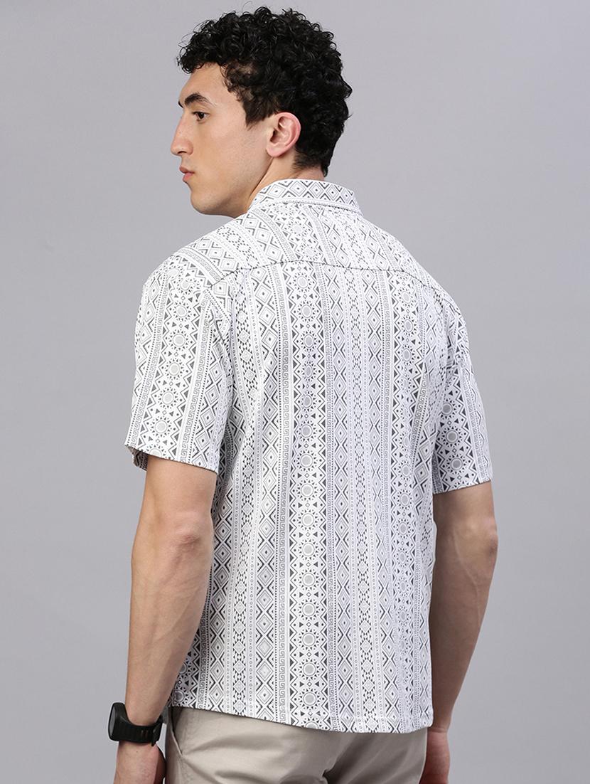men printed short sleeve slim fit casual shirt - 21843933 - Standard Image - 3