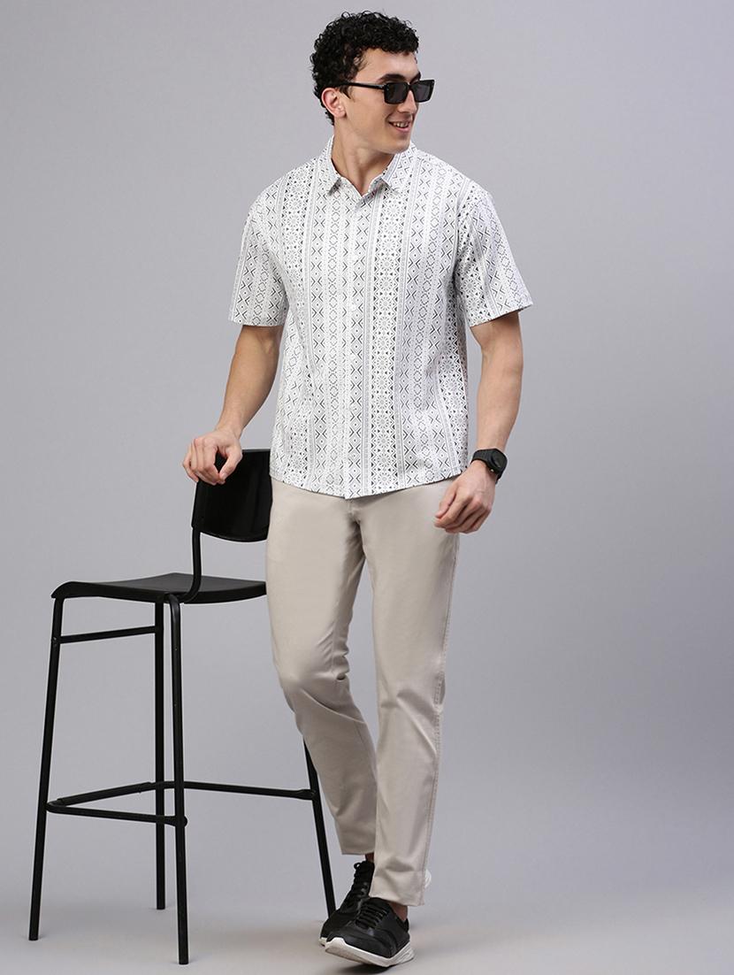 men printed short sleeve slim fit casual shirt - 21843933 - Standard Image - 5