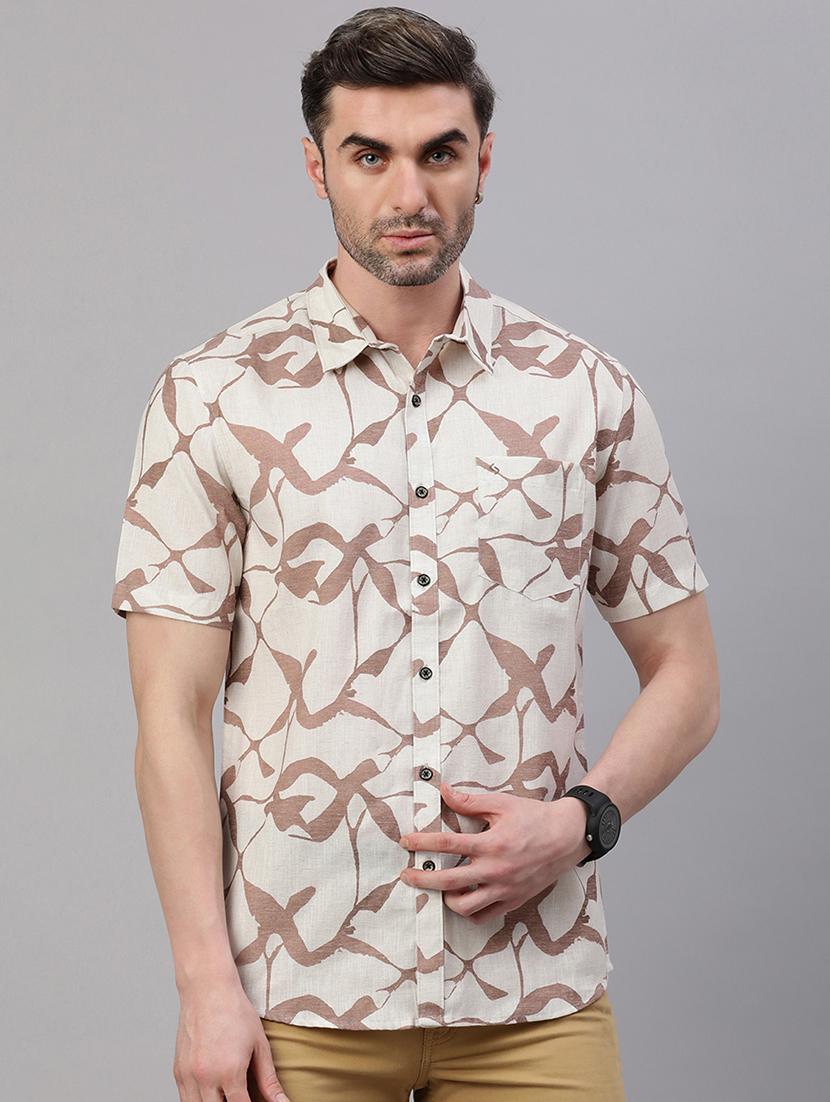 men printed short sleeve slim fit casual shirt - 21843935 -  Zoom Image - 0