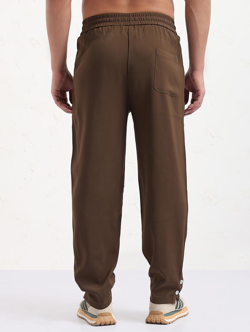 men brown solid ragular fit low rise casual trouser - 21843941 - Standard Image - 3