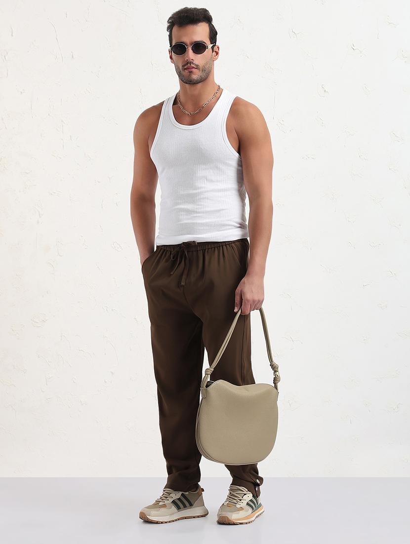 men brown solid ragular fit low rise casual trouser - 21843941 - Standard Image - 5