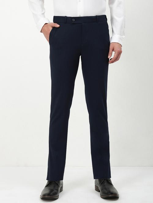 men navy blue solid ragular fit low rise formal trouser - 21843944 -  Standard Image - 0