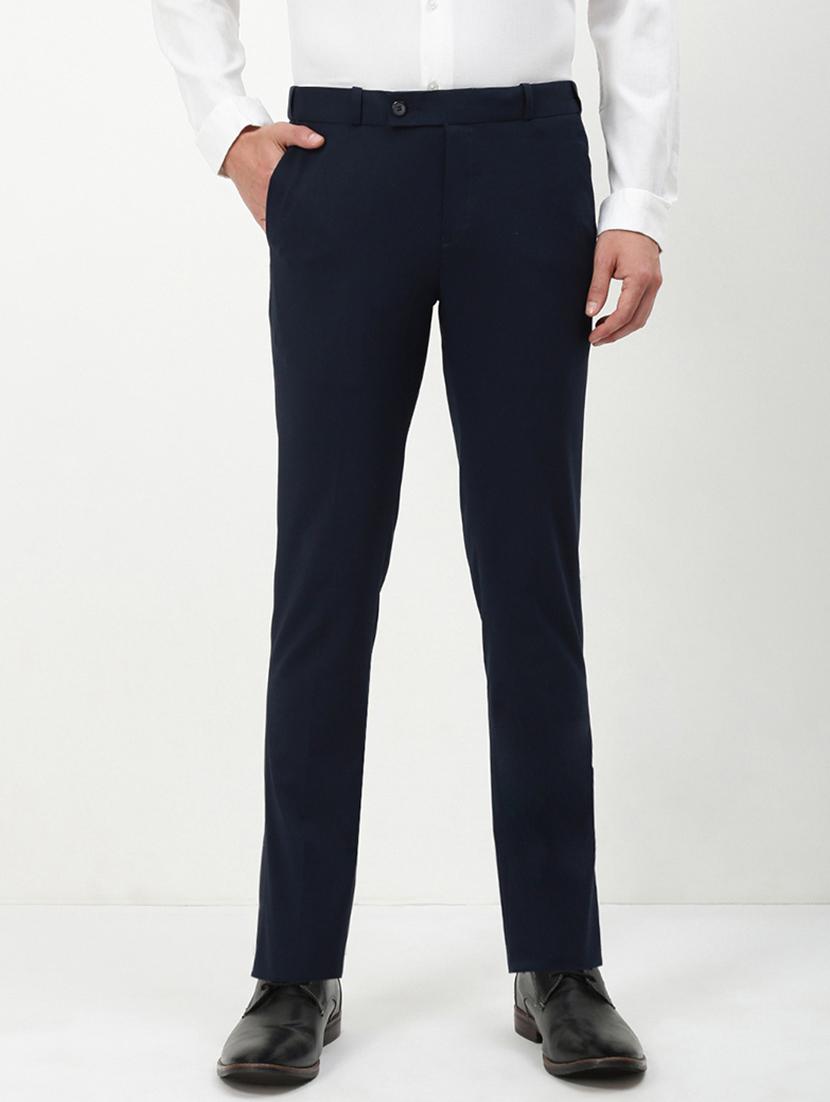 men navy blue solid ragular fit low rise formal trouser - 21843944 -  Zoom Image - 0