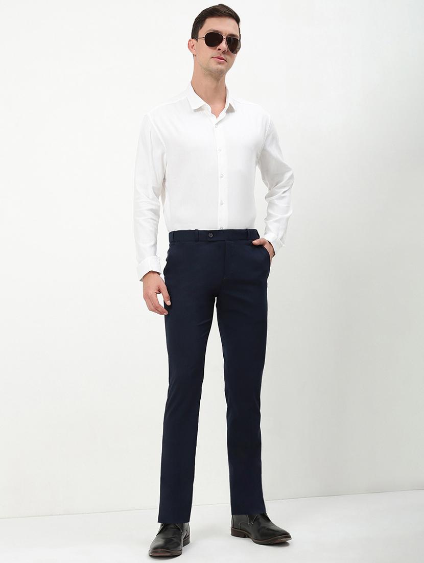 men navy blue solid ragular fit low rise formal trouser - 21843944 - Standard Image - 3