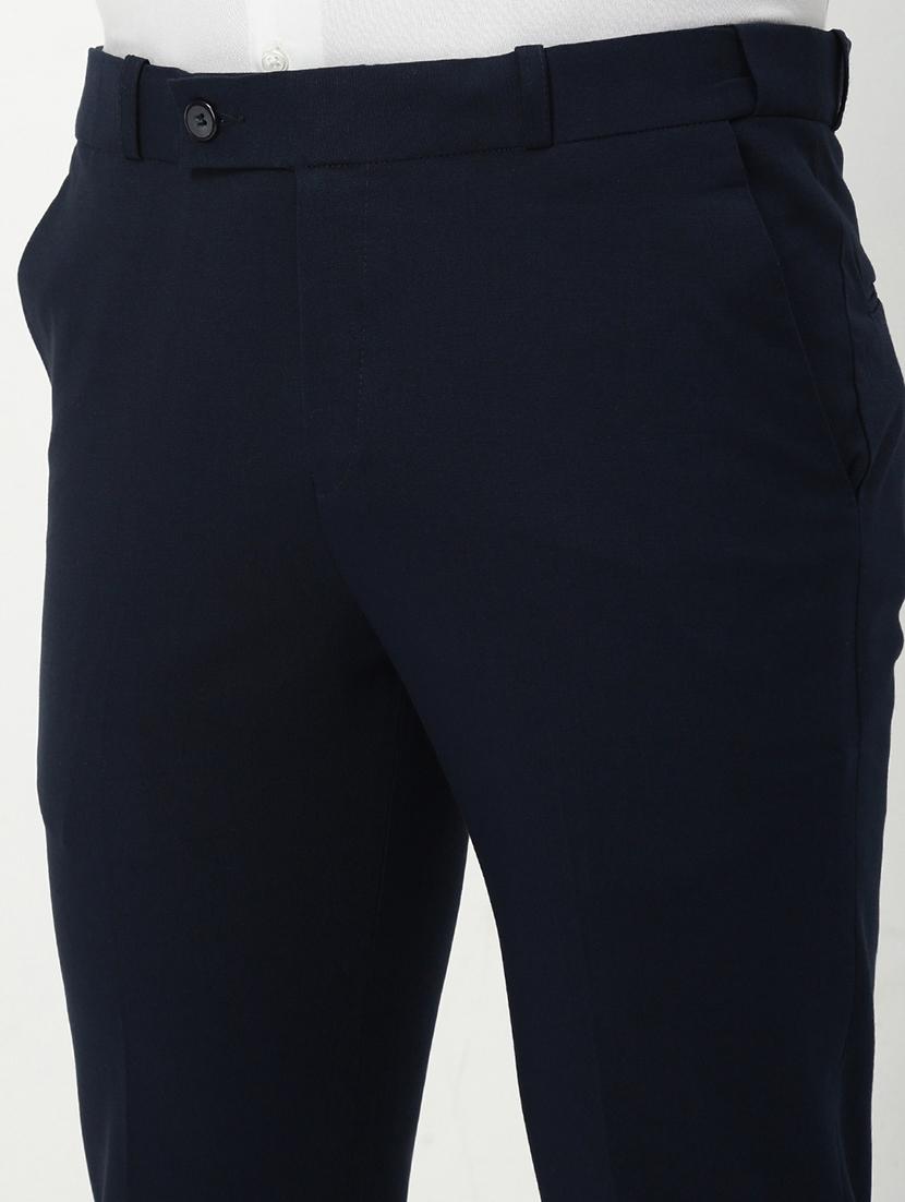 men navy blue solid ragular fit low rise formal trouser - 21843944 - Standard Image - 5