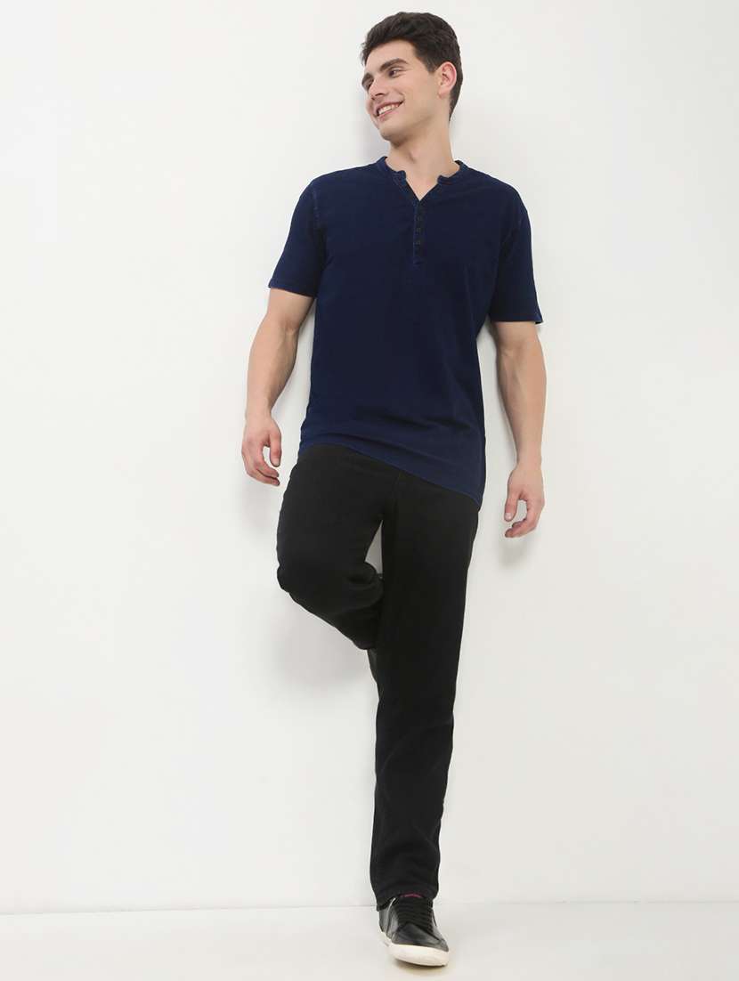 men navy blue short sleeve solid slim fit t-shirt - 21843957 - Standard Image - 3