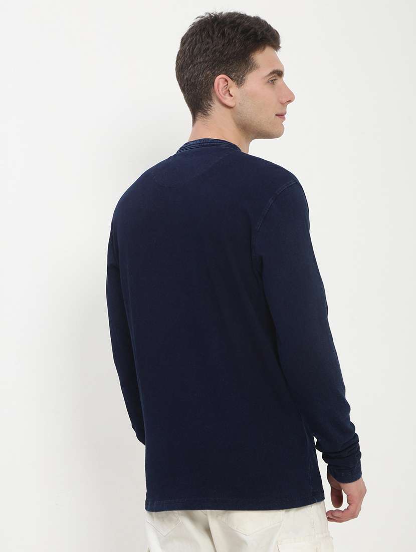 men navy blue long sleeve solid slim fit t-shirt - 21843958 - Standard Image - 3