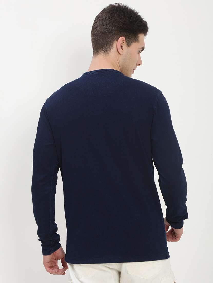 men navy blue long sleeve solid slim fit t-shirt - 21843959 -  Standard Image - 3