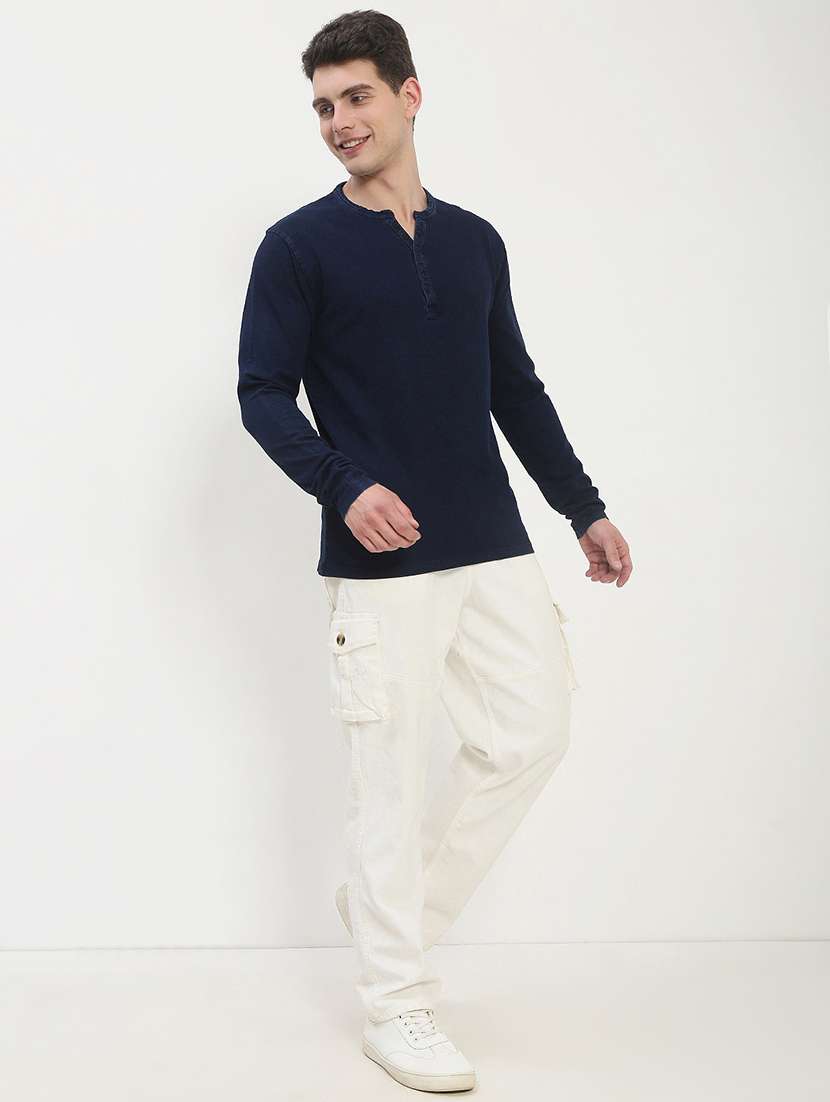 men navy blue long sleeve solid slim fit t-shirt - 21843959 -  Standard Image - 5