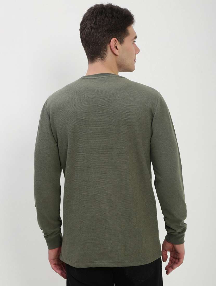 men olive long sleeve solid slim fit t-shirt - 21843965 -  Standard Image - 3