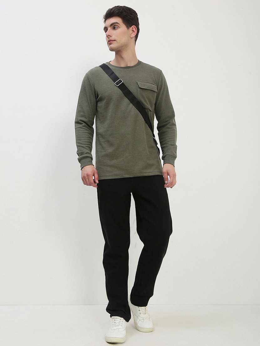 men olive long sleeve solid slim fit t-shirt - 21843965 -  Standard Image - 5