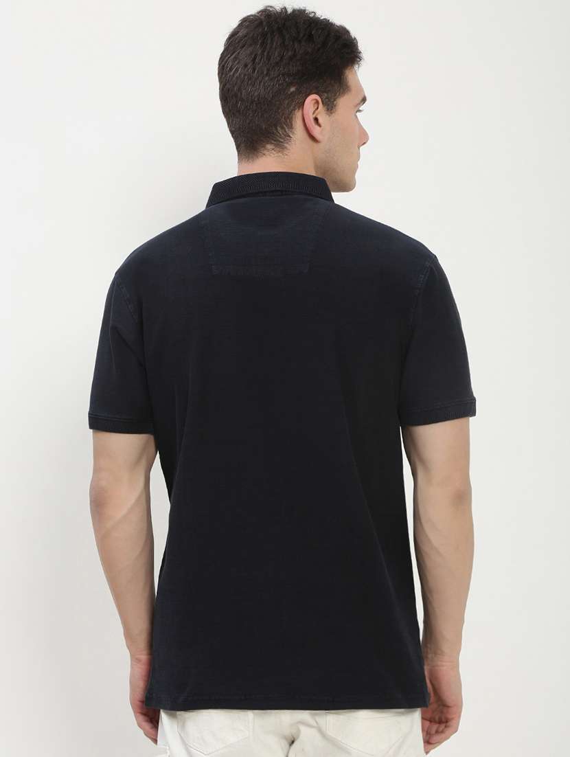 men navy blue short sleeve solid slim fit polo t-shirt - 21843969 -  Standard Image - 3