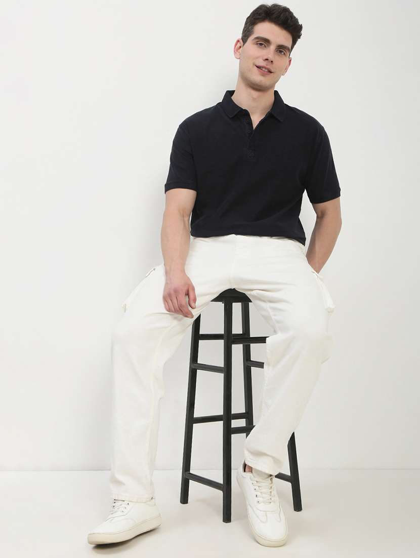 men navy blue short sleeve solid slim fit polo t-shirt - 21843969 -  Standard Image - 5