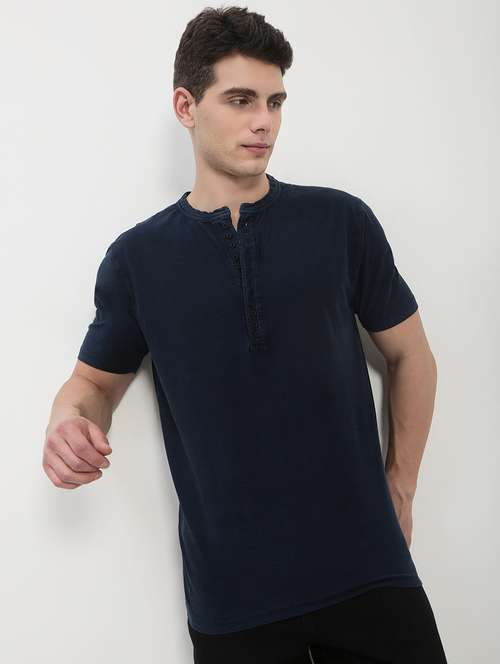 men navy blue short sleeve solid slim fit t-shirt - 21843970 - Standard Image - 0