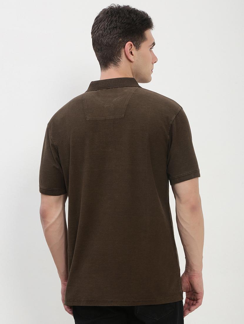 men brown short sleeve solid slim fit polo t-shirt - 21843971 - Standard Image - 3