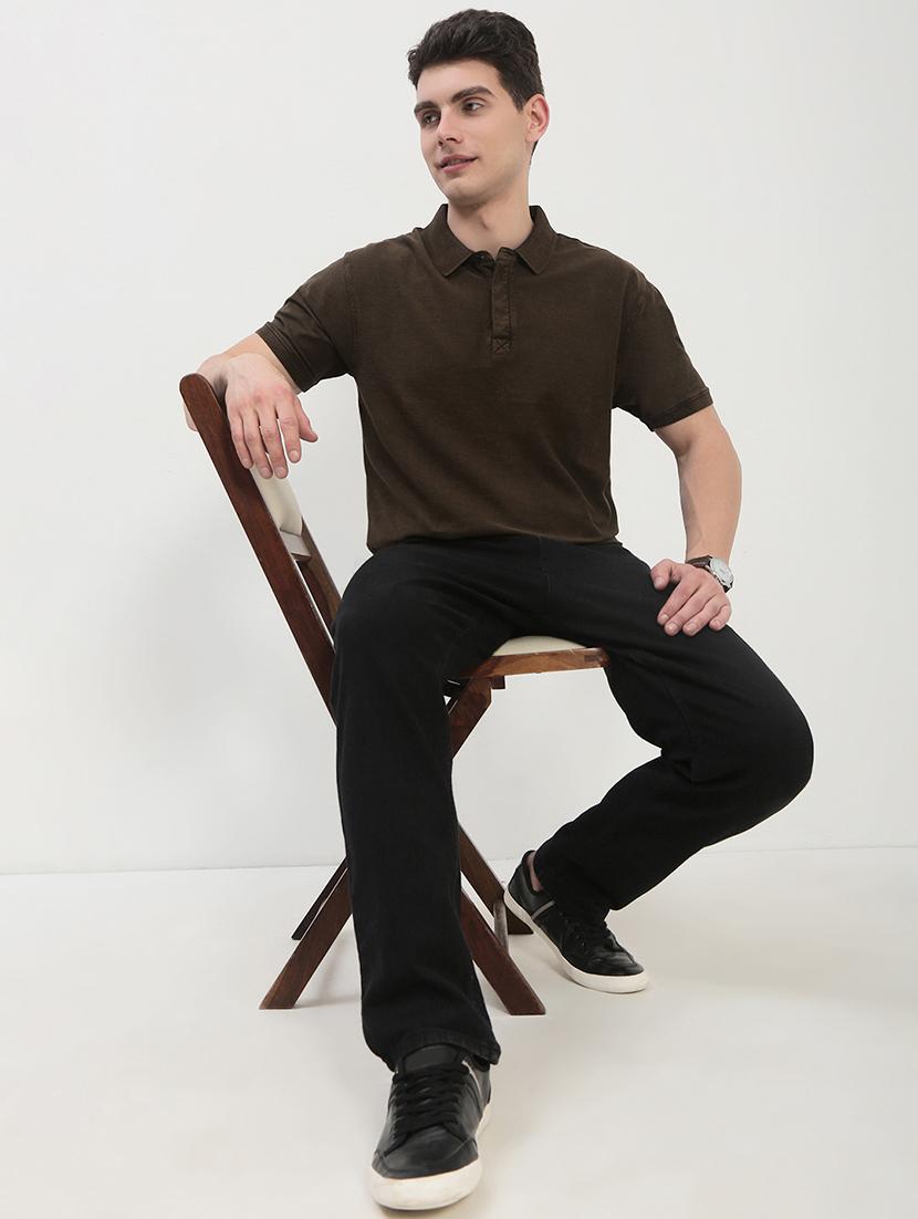 men brown short sleeve solid slim fit polo t-shirt - 21843971 - Standard Image - 5