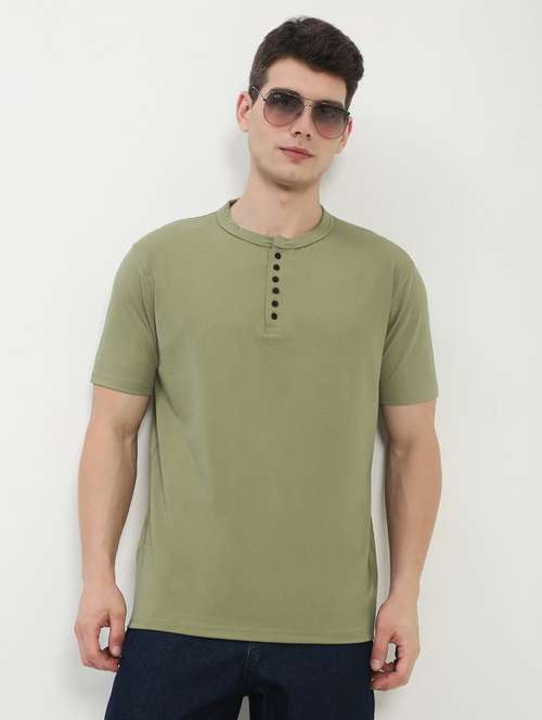 men olive short sleeve solid slim fit t-shirt - 21843972 - Standard Image - 0