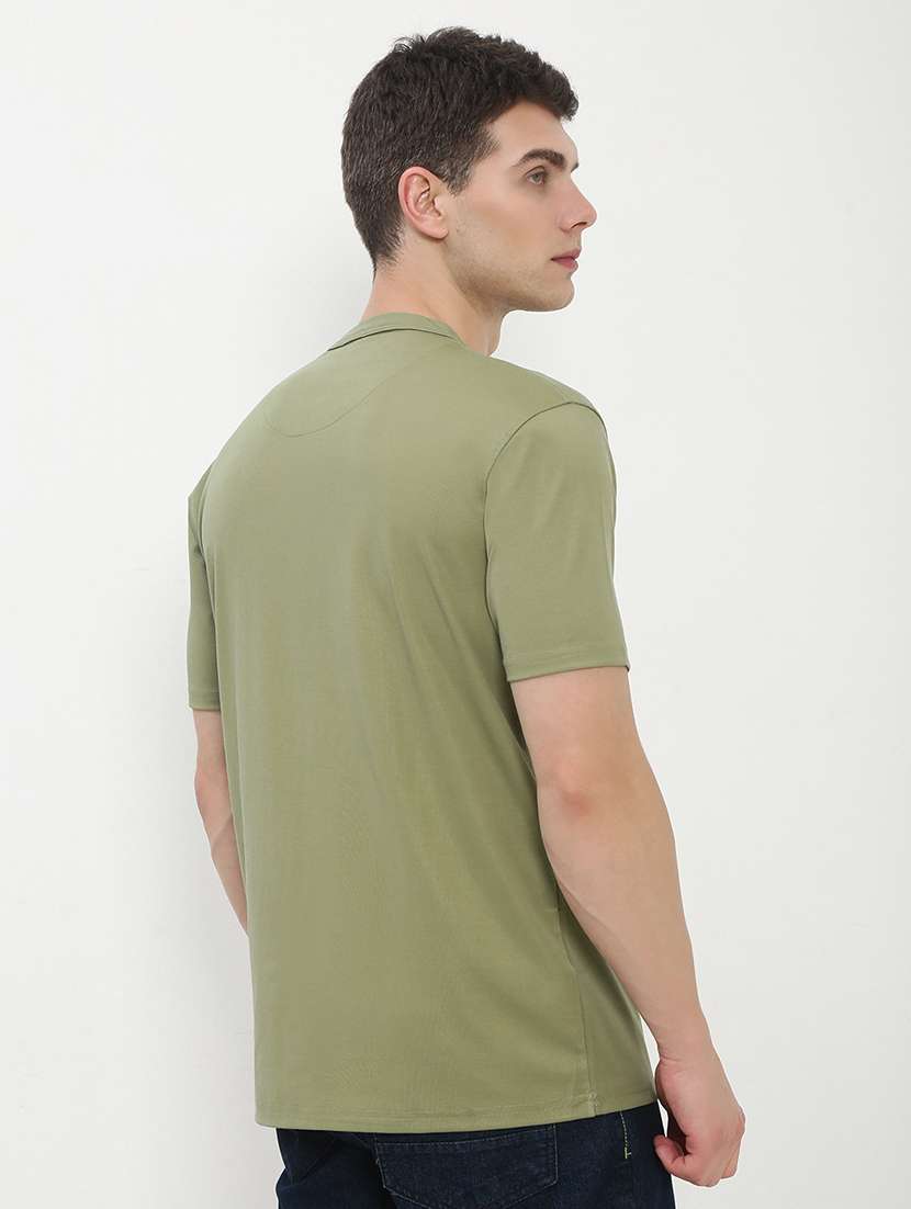 men olive short sleeve solid slim fit t-shirt - 21843972 - Standard Image - 3
