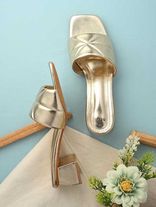 women gold block heel sandal - 21844105 -  Standard Image - 0