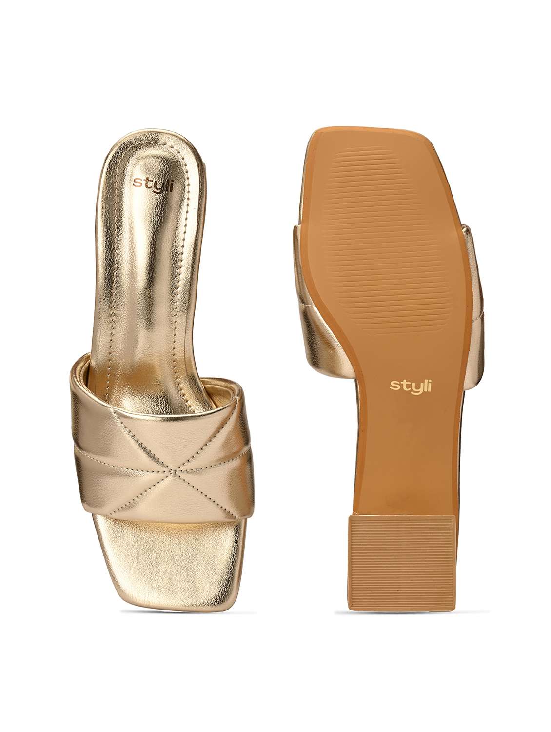 Women Gold Block Heel Sandal