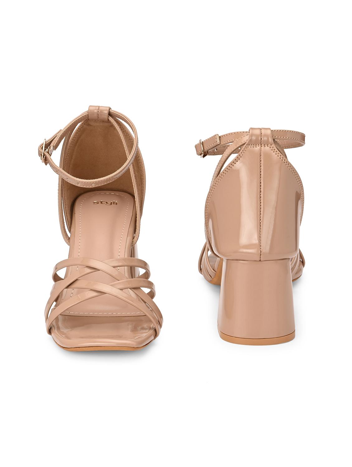women beige ankle strap block heels - 21844108 - Standard Image - 3