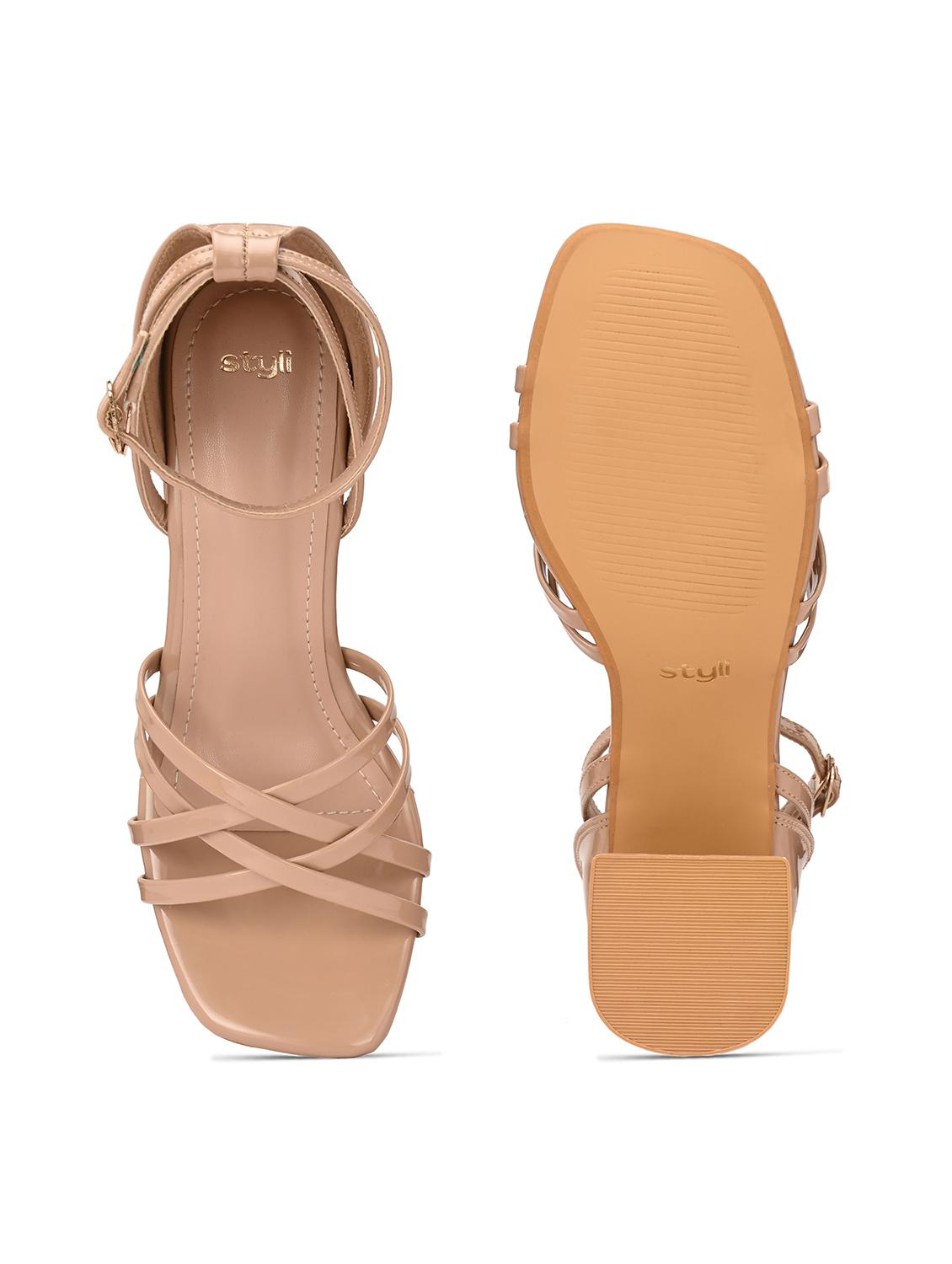 women beige ankle strap block heels - 21844108 - Standard Image - 5