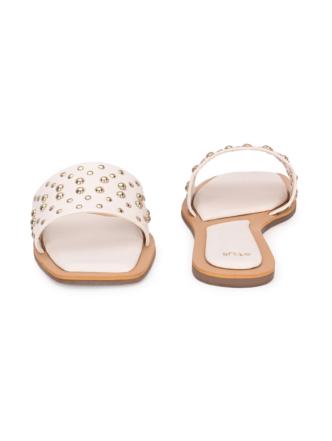 womenwhite embellished slip on flats - 21844117 - Standard Image - 3