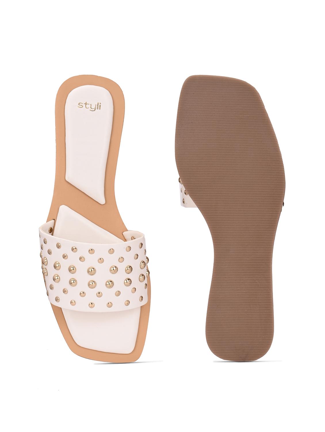 womenwhite embellished slip on flats - 21844117 - Standard Image - 5