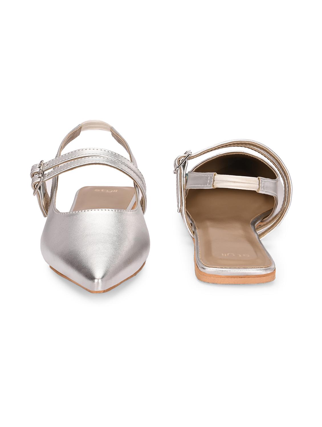 women silver back strap flats - 21844120 - Standard Image - 3