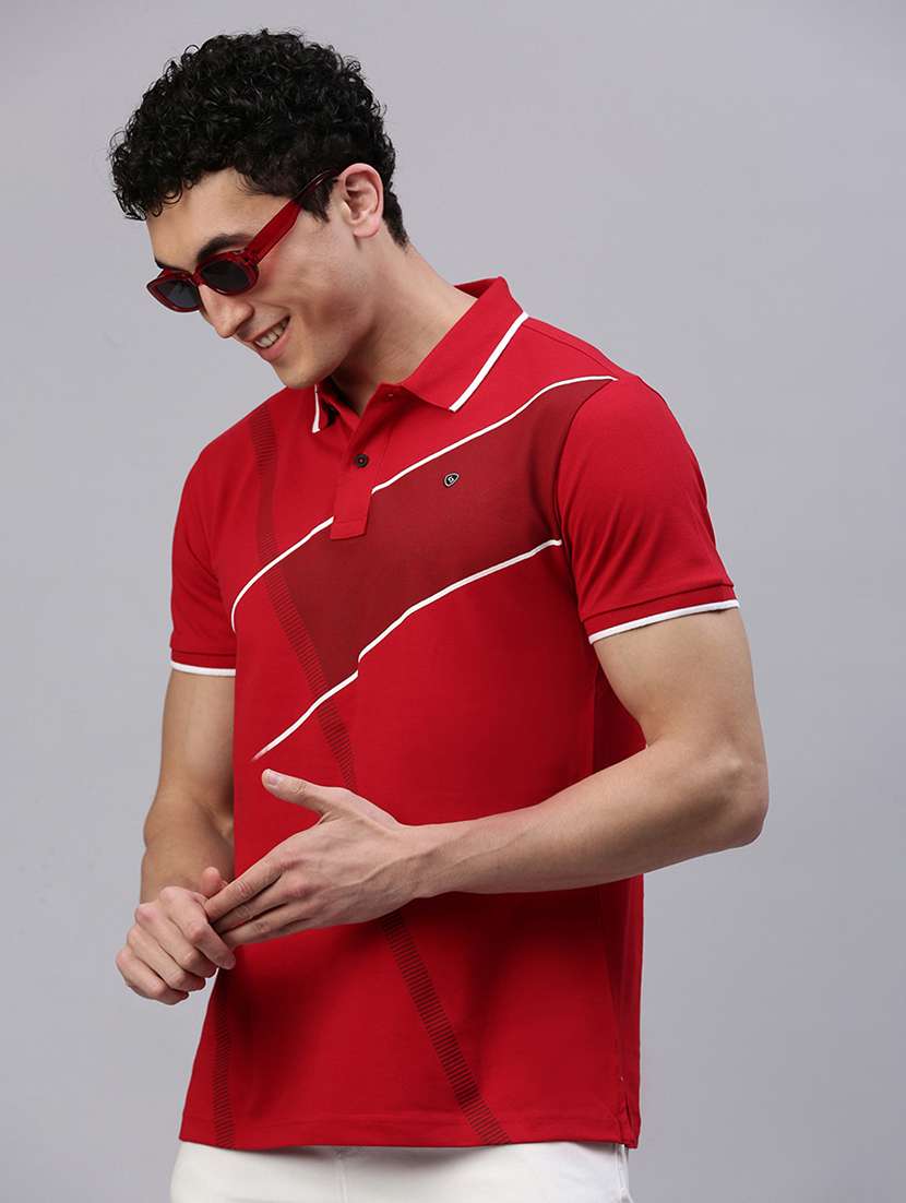men printed short sleeve slim fit polo t-shirt