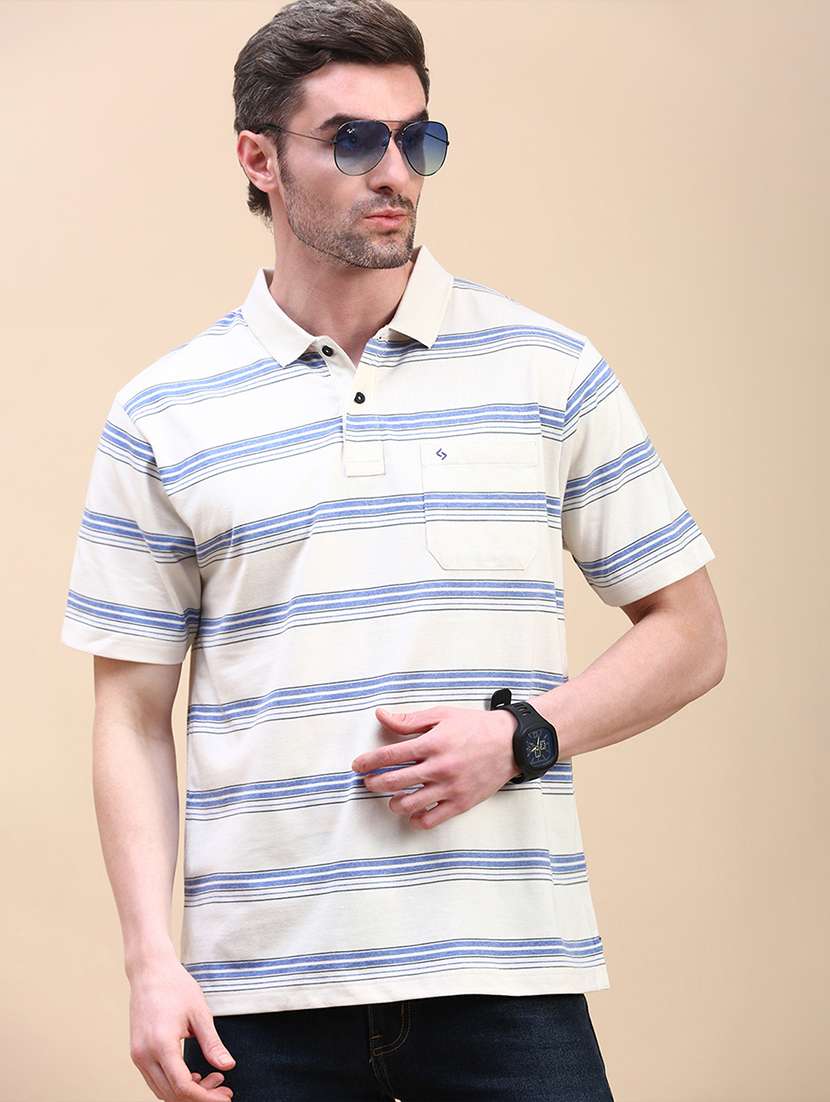 men stripes short sleeve regular fit polo t-shirt