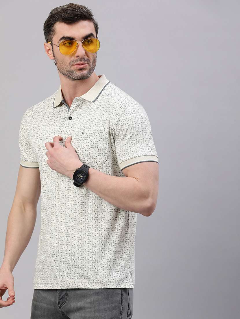men printed short sleeve slim fit polo t-shirt