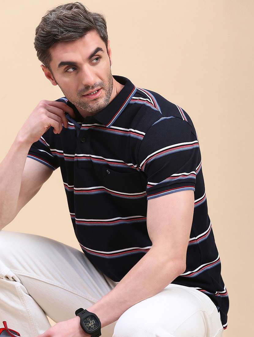 men stripes short sleeve slim fit polo t-shirt - 21844331 -  Standard Image - 3