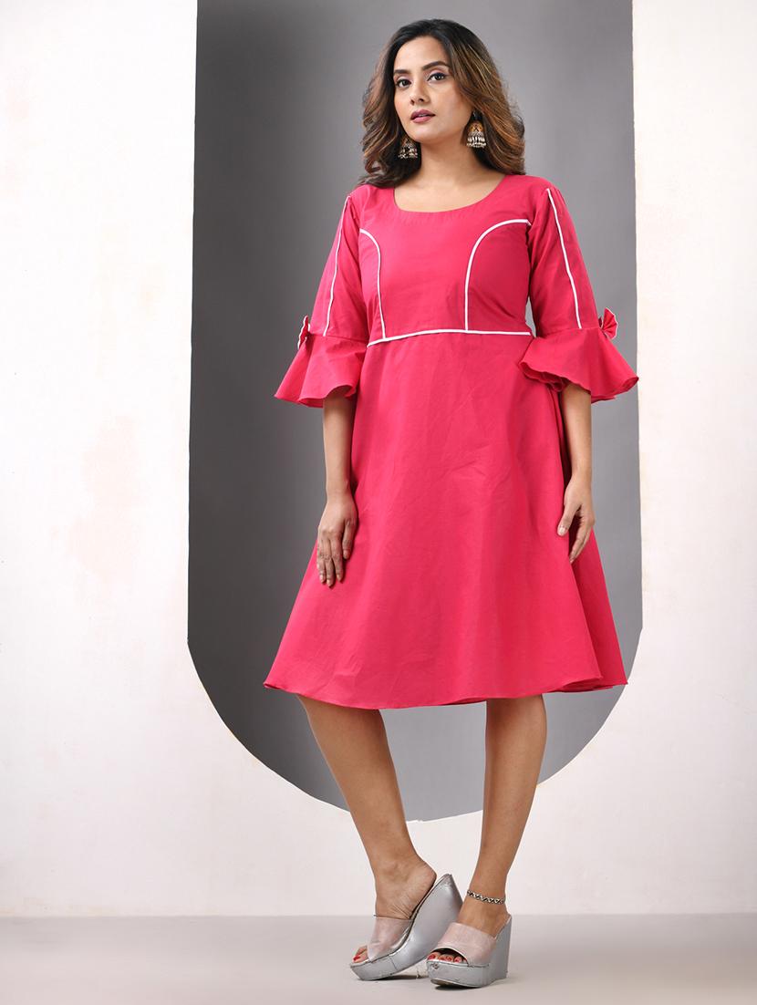 women solid round neck fit & flare ethnic dress - 21844377 - Standard Image - 3
