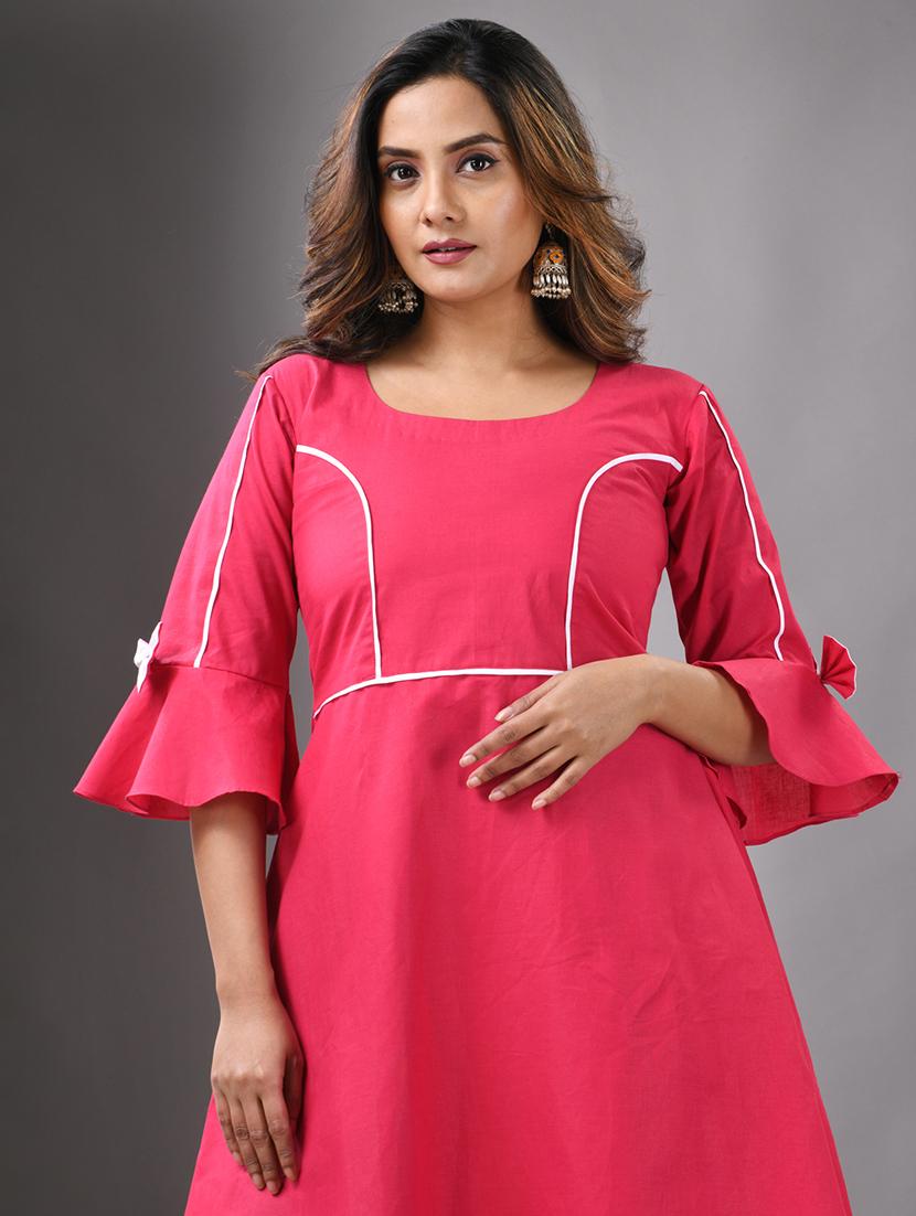 women solid round neck fit & flare ethnic dress - 21844377 - Standard Image - 5