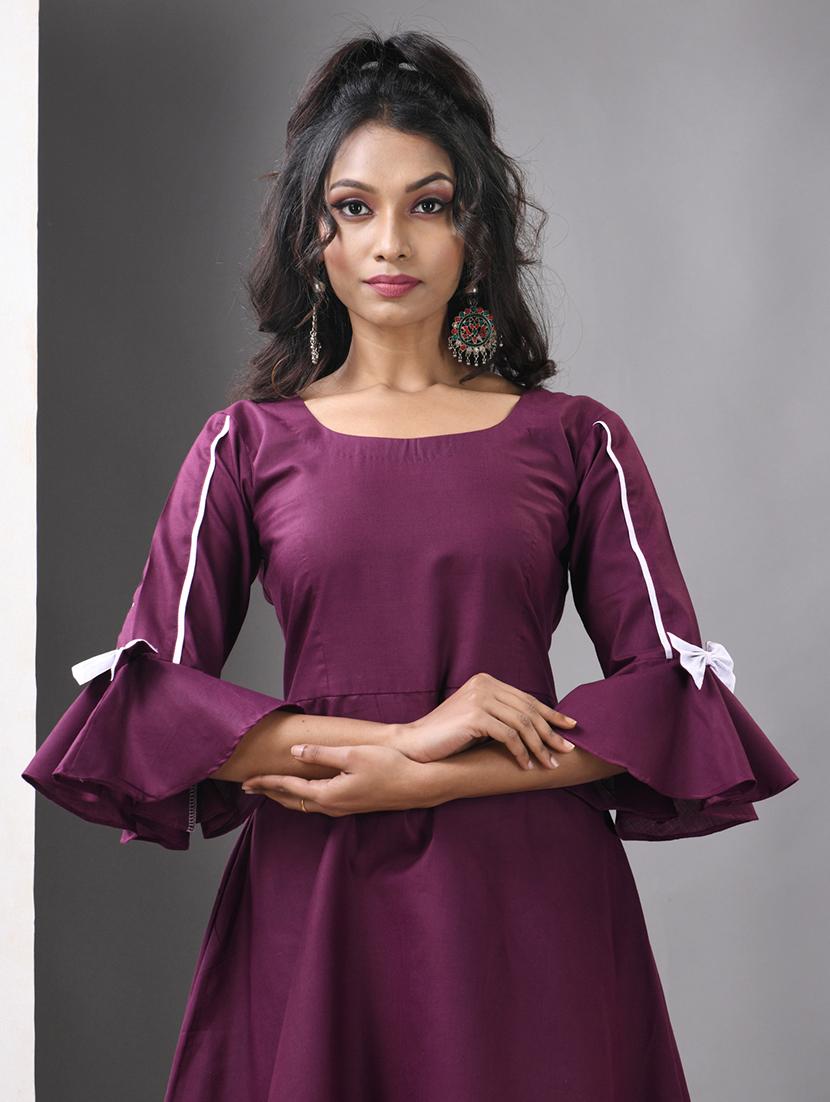 women solid round neck fit & flare ethnic dress - 21844379 - Standard Image - 5