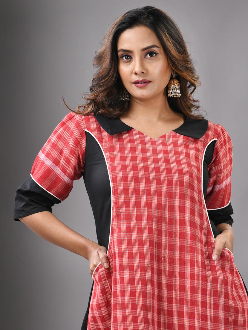 women red elbow length a-line ethnic dress - 21844382 - Standard Image - 5