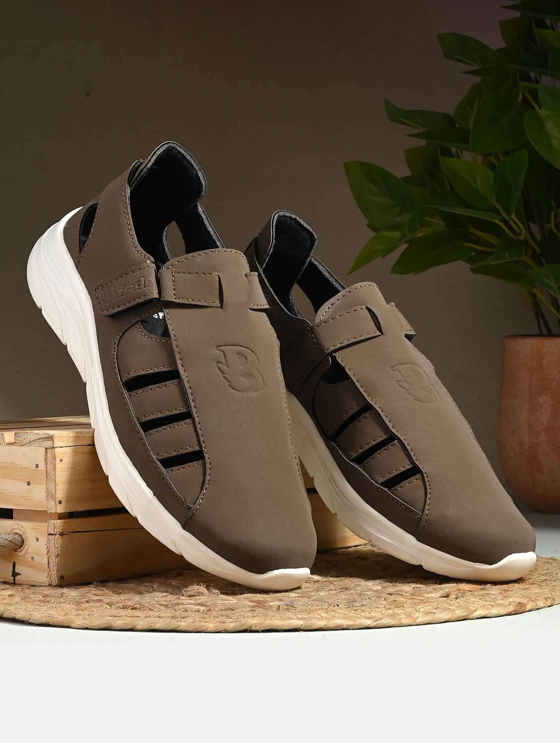 men brown slip on sandal